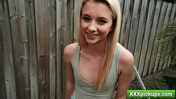 Cute blonde teen Riley Star seduced in the street and suck dick