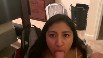 College latina teen sucks and swallows bwc with a smile